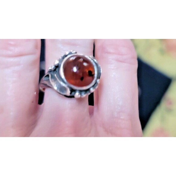 Artisan crafted Amber gemstone cabochon Ring  Sterling Silver 925 Vintage 7.75-8 - Picture 13 of 14